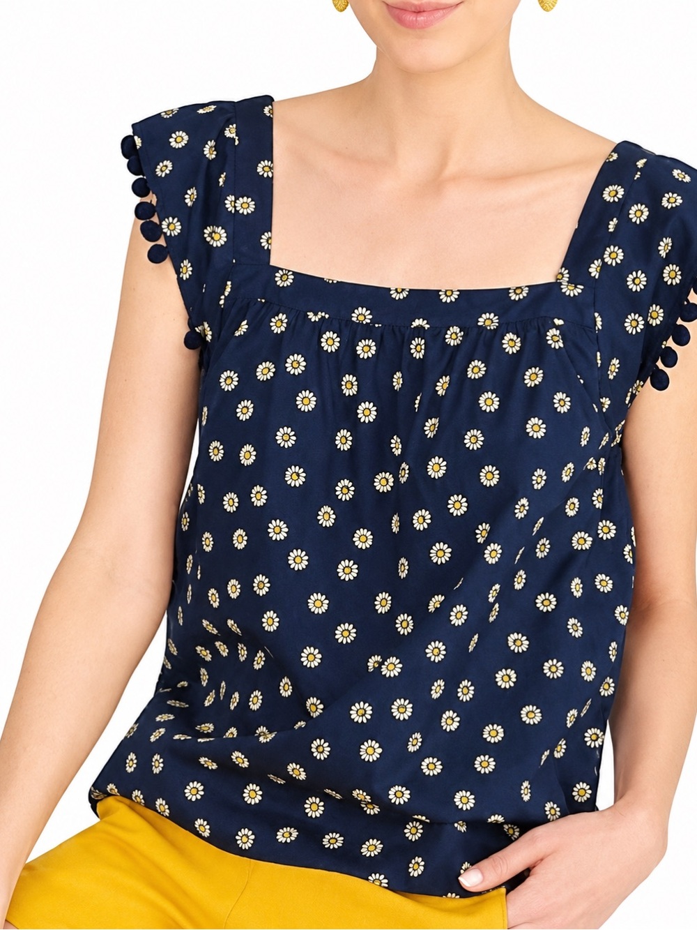 J Crew Factory NWT navy floral Pom Pom trim top, size 10